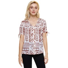 Tribal Pattern Vintage Texture Bow Sleeve Button Up Top by Sapixe