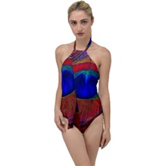 Peacock Plumage Fearher Bird Pattern Go With The Flow One Piece Swimsuit by Sapixe