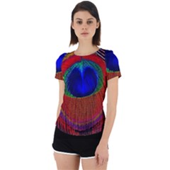 Peacock Plumage Fearher Bird Pattern Back Cut Out Sport Tee by Sapixe