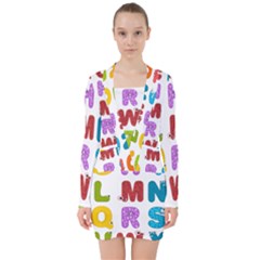 Vectors Alphabet Eyes Letters Funny V-neck Bodycon Long Sleeve Dress by Sapixe