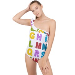 Vectors Alphabet Eyes Letters Funny Frilly One Shoulder Swimsuit by Sapixe