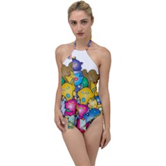 Cats Cartoon Cats Colorfulcats Go With The Flow One Piece Swimsuit by Sapixe