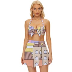 Houses City Architecture Building Vintage Style Bikini Top And Skirt Set  by Sapixe