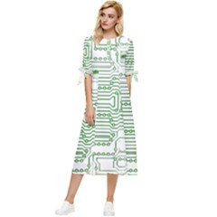 Circuit Board Bow Sleeve Chiffon Midi Dress by Sapixe