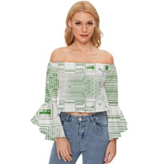 Circuit Board Off Shoulder Flutter Bell Sleeve Top by Sapixe