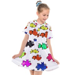 Fish Fishes Marine Life Swimming Water Kids  Short Sleeve Shirt Dress by Sapixe