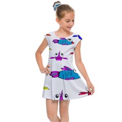 Fish Swim Cartoon Funnycute Kids  Cap Sleeve Dress by Sapixe