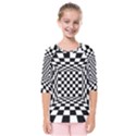 Black And White Chess Checkered Spatial 3d Kids  Quarter Sleeve Raglan Tee View1