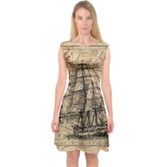 Ship Map Navigation Vintage Capsleeve Midi Dress by Sapixe