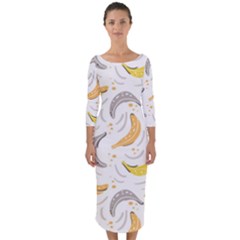 Seamless Stylish Pattern-with-fresh-yellow-bananas-background Quarter Sleeve Midi Bodycon Dress by Wegoenart