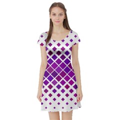 Pattern-box Purple White Short Sleeve Skater Dress by nateshop