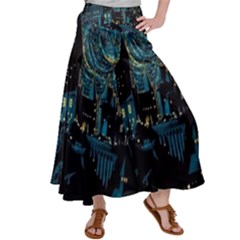 Cartoon Starry Night Vincent Van Gofh Satin Palazzo Pants by Jancukart