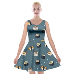 Sushi Pattern Velvet Skater Dress by Jancukart