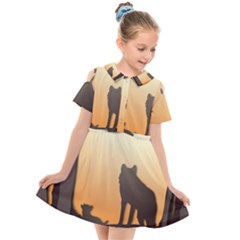 Vectors Painting Wolves Nature Forest Kids  Short Sleeve Shirt Dress by Amaryn4rt