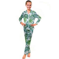 Leaves Background Wallpaper Pattern Kid s Satin Long Sleeve Pajamas Set by Amaryn4rt