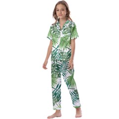 Leaves Background Wallpaper Pattern Kids  Satin Short Sleeve Pajamas Set by Amaryn4rt