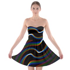 Rainbow Waves Art Iridescent Strapless Bra Top Dress by Amaryn4rt