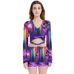 Purple Drawing Digital Art Velvet Wrap Crop Top And Shorts Set by Amaryn4rt