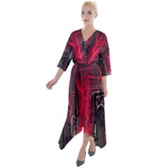 Stranger Things Fantasy Dark  Red Quarter Sleeve Wrap Front Maxi Dress by Amaryn4rt