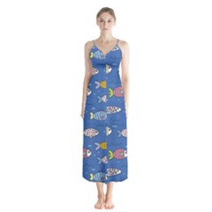 Sea Fish Blue Submarine Animals Button Up Chiffon Maxi Dress by Amaryn4rt