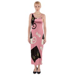 Cat Pattern Backgroundpet Fitted Maxi Dress by Amaryn4rt