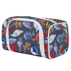 Sea Animals Pattern Wallpaper Fish Toiletries Pouch by Amaryn4rt