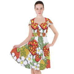 Strawberries Berry Strawberry Leaves Cap Sleeve Midi Dress by Wegoenart