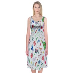 New Year Christmas Winter Watercolor Midi Sleeveless Dress by artworkshop