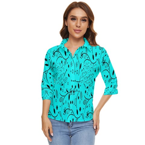 Flower Texture Textile Women s Quarter Sleeve Pocket Shirt by artworkshop