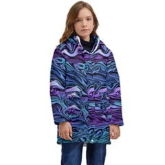 Illustration Abstract Waves Background Texture Kid s Hooded Longline Puffer Jacket by Wegoenart