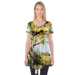 Landscape Painting Meadow Garden Short Sleeve Tunic  by Wegoenart