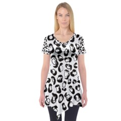 Black And White Leopard Print Jaguar Dots Short Sleeve Tunic  by ConteMonfrey