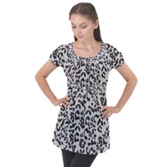 Grey And Black Jaguar Dots Puff Sleeve Tunic Top by ConteMonfrey