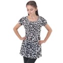 Grey And Black Jaguar Dots Puff Sleeve Tunic Top View1