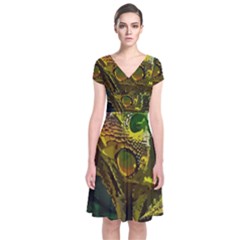 Chameleon Reptile Lizard Animal Short Sleeve Front Wrap Dress by Wegoenart