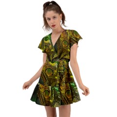 Chameleon Reptile Lizard Animal Flutter Sleeve Wrap Dress by Wegoenart