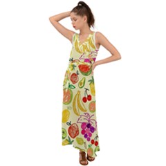 Seamless-fruit V-neck Chiffon Maxi Dress by nateshop