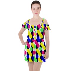 Illustration Geometric Form Circle Line Pattern Ruffle Cut Out Chiffon Playsuit by Wegoenart