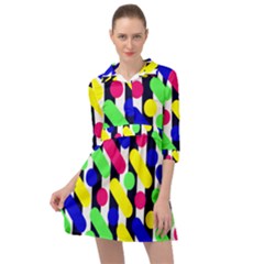 Illustration Geometric Form Circle Line Pattern Mini Skater Shirt Dress by Wegoenart