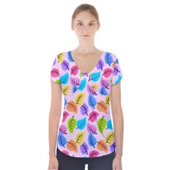 Pattern Illustration Background Abstract Leaves To Dye Short Sleeve Front Detail Top by Wegoenart