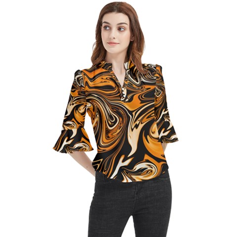 Illustration Abstract Pattern Modern Art Design Fantasy Surreal Loose Horn Sleeve Chiffon Blouse by Wegoenart