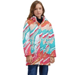 Stone Marble Texturw Pattern Kid s Hooded Longline Puffer Jacket by Wegoenart