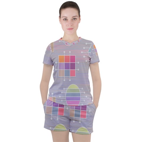 Illustration Pastel Shape Geometric Women s Tee And Shorts Set by Wegoenart