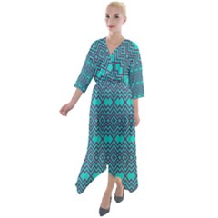 Chevron Zigzag Pattern Quarter Sleeve Wrap Front Maxi Dress by Wegoenart