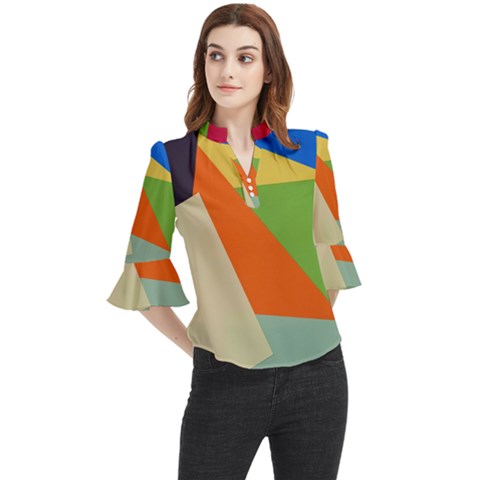 Illustration Colored Paper Abstract Background Loose Horn Sleeve Chiffon Blouse by Wegoenart