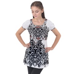 Im Fourth Dimension Black White 35 Puff Sleeve Tunic Top by imanmulyana