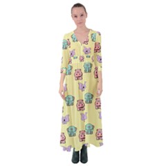 Illustration Animals Pastel Children Colorful Button Up Maxi Dress by Wegoenart