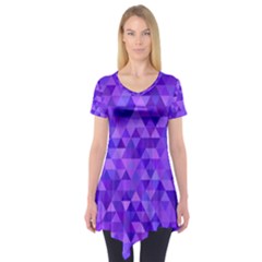 Illustration Purple Triangle Purple Background Short Sleeve Tunic  by Wegoenart