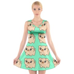 Puppy Pattern Wallpaper Dog Pet V-neck Sleeveless Dress by Wegoenart