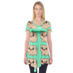 Puppy Pattern Wallpaper Dog Pet Short Sleeve Tunic  by Wegoenart